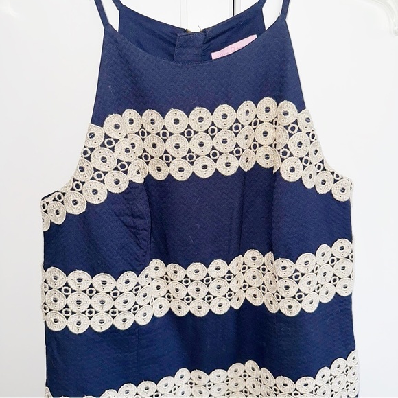 Lilly Pulitzer Annabelle True Navy/Metallic Gold Lace Stripe Shift Dress 4 - Picture 7 of 15
